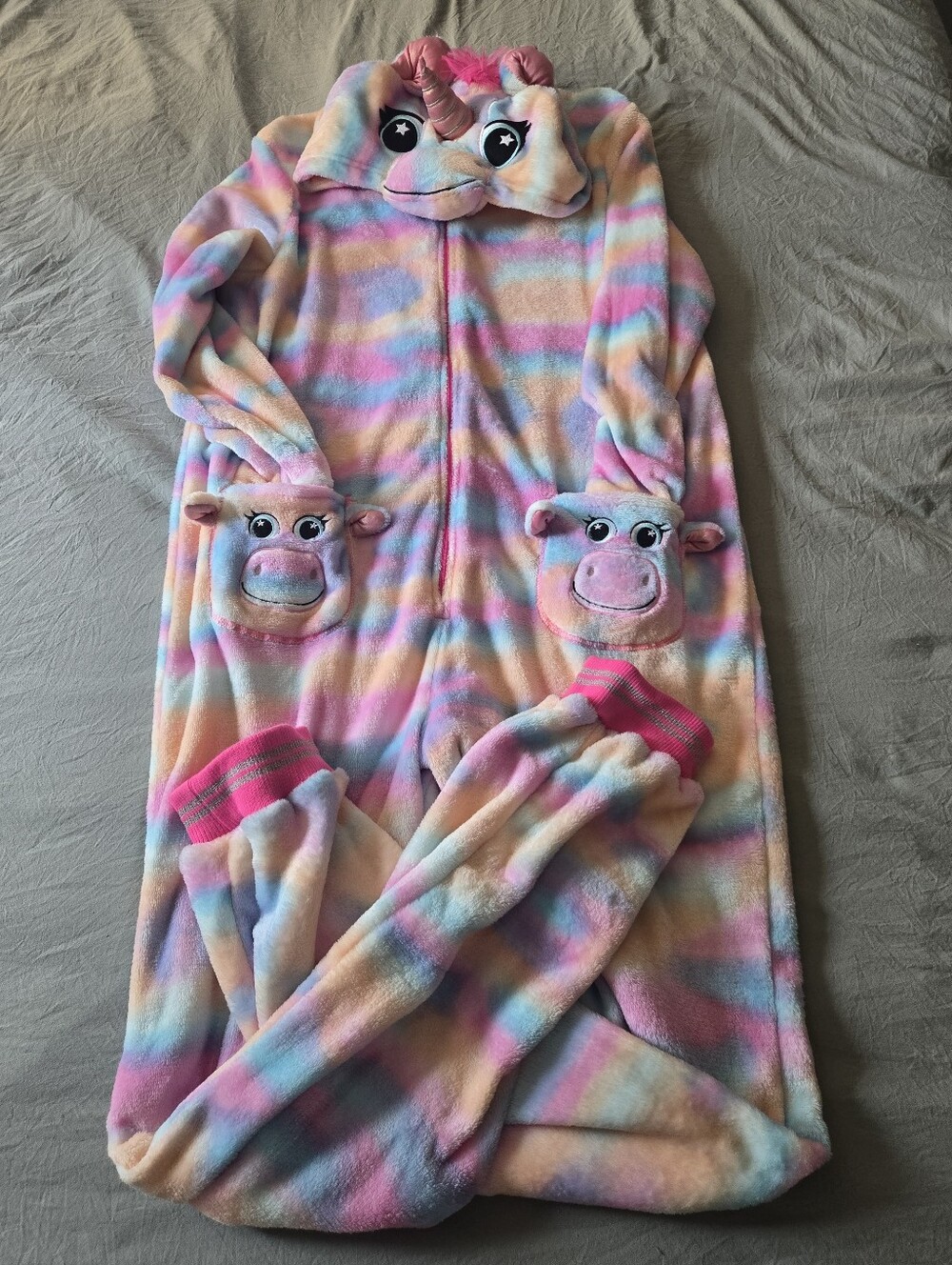 Secret Treasures Rainbow Unicorn Plush Hooded Onesie Pajamas XL